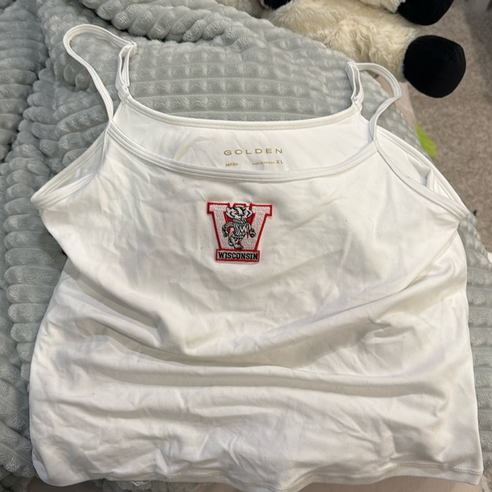 Aritzia tank top with an embroidered Wisconsin logo